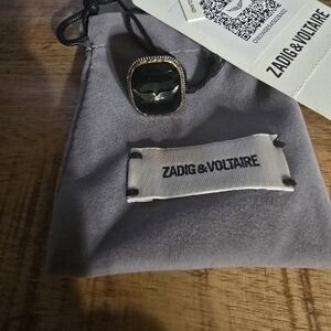 Zadig & Voltaire "Rock" Signet Black and Silver Ring